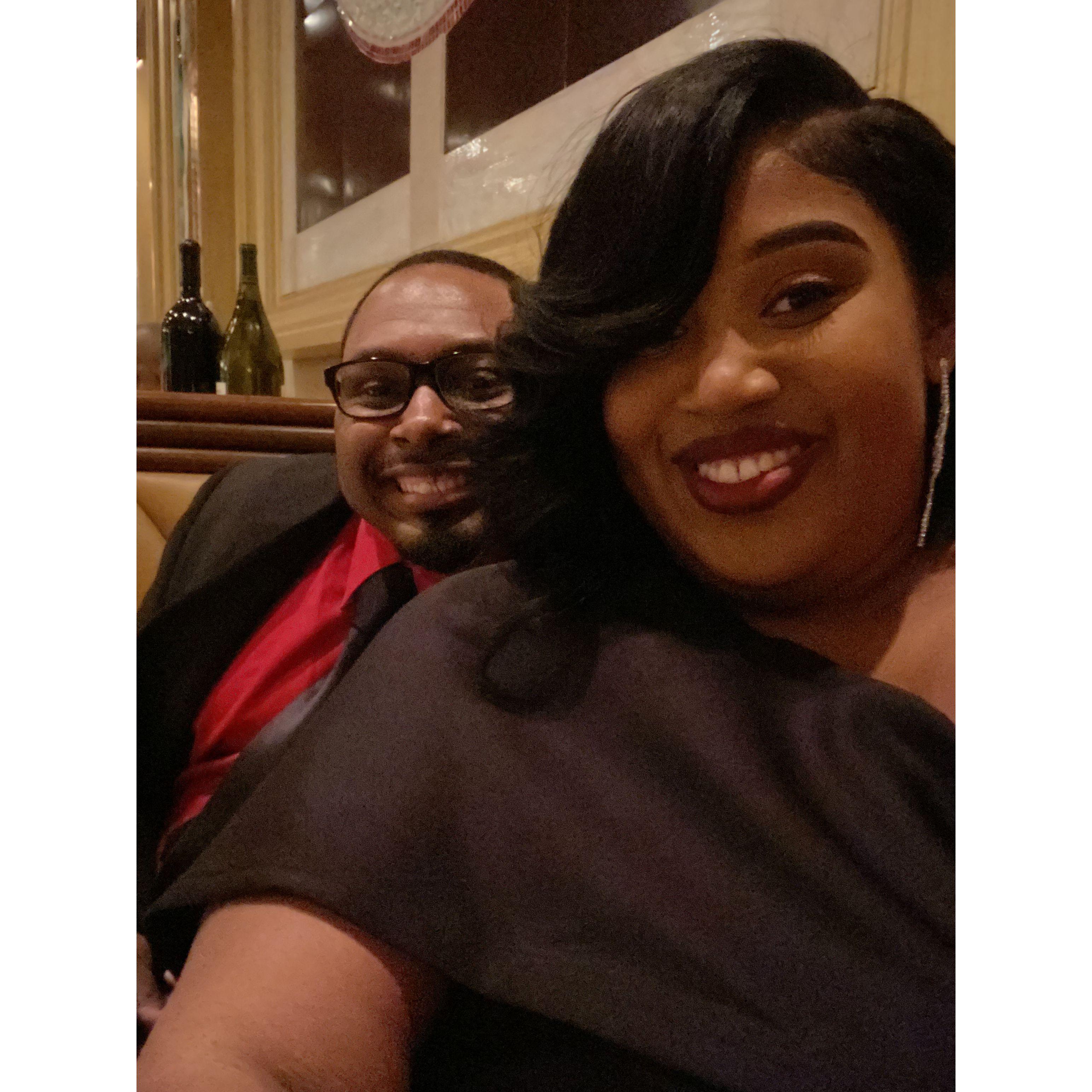 Our very first time at Eddie Merlot's for the surprise Valentine's Day Date! Food was okay, but the carrot cake was bomb!