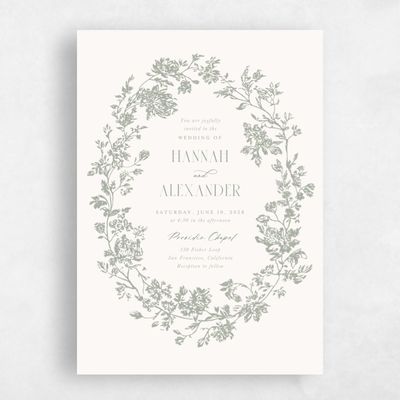 Green Floral Wedding Invitation - Treviso Wreath