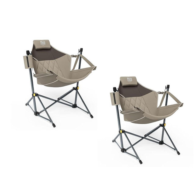 TIMBER RIDGE Hammock Camping Chair with Adjustable Backrest, Heavy Duty Folding Hammock Chair Supports 300lbs, Portable Hammock Chair for Camping, Travelling and Patio, Tan 2 Pack