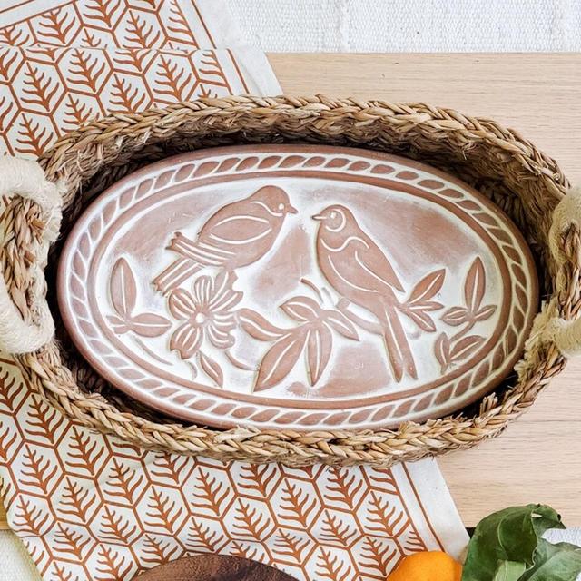 Wedding Gift Handmade New Home Gift Personalized Anniversary Gift Housewarming Gift Bread Warmer Ceramic Warming Stone Basket [Lovebird OV]