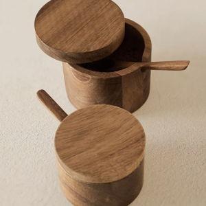 Wooden Sugar Bowl w/ Spoon