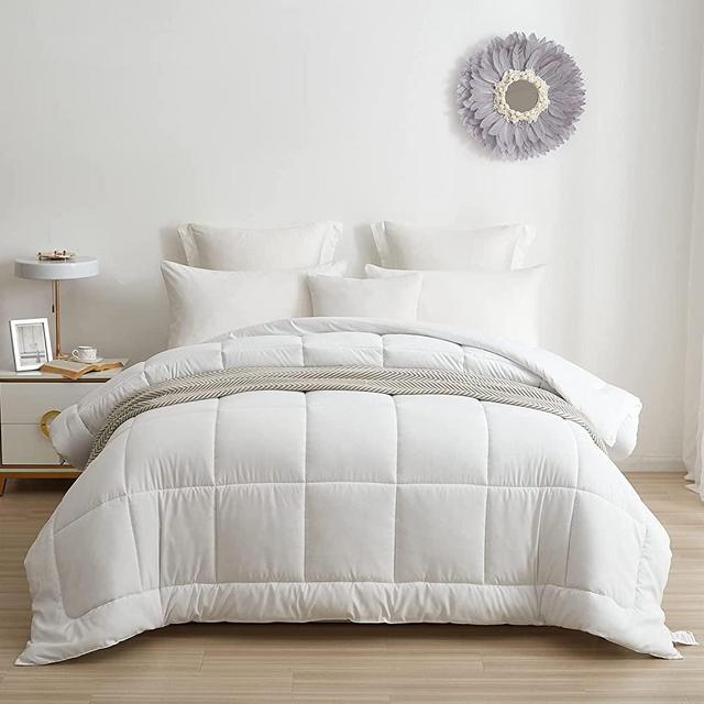 BedTreat Down Alternative Comforter with Corner Tabs - All Season Quilted King Size 240 GSM White Comforter, Machine Washable Microfiber Bedding