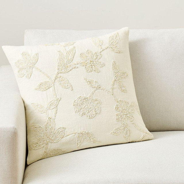 Blossom Shimmer Pillow Cover, Ivory, 20"