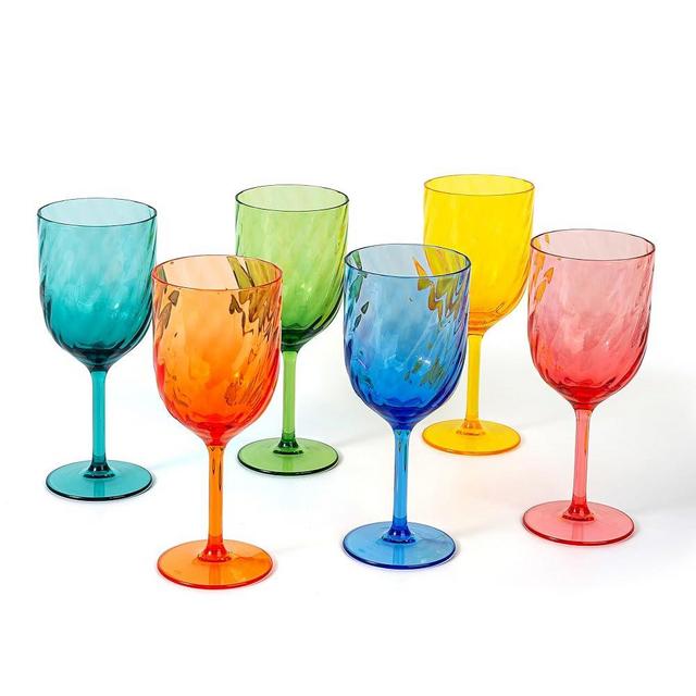 KOXIN-KARLU Unbreakable Classic 14 ounce All-Purpose Plastic Stem Wine Glasses Acrylic Glasses, Set of 6 Multicolor