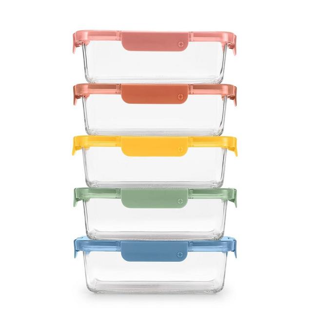 Ello Color Lock 5 Cup 10PC, 5 Pack Glass Meal Prep Sets Leak-Proof Glass Food Storage Containers with Airtight BPA-Free Plastic Lids, Dishwasher, Microwave, and Freezer Safe, Desert Festival