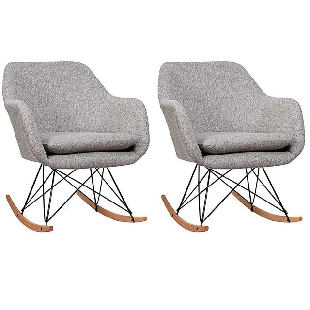Giantex Accent Rocking Chair with Cushion, Upholstered Rocking Arm Chair w/Solid Steel Wood Leg, Modern Rocker Chair for Balcony, Bedroom (2, Grey)