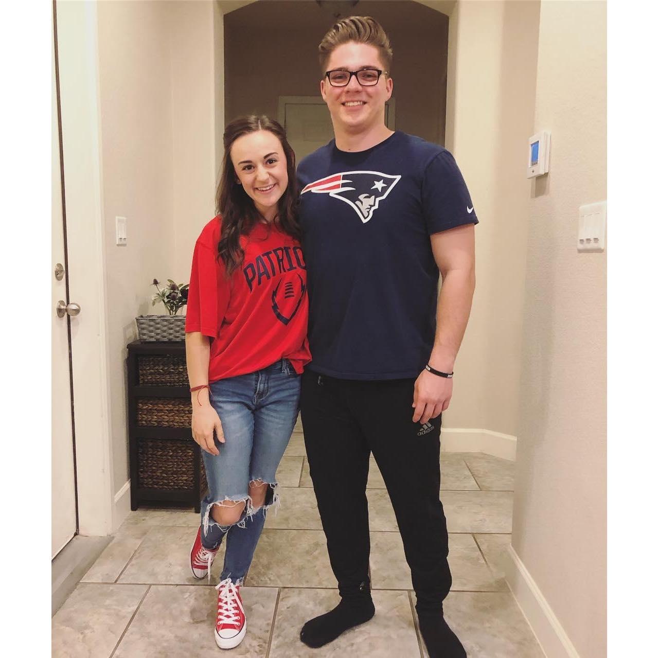 Amelia slowly being converted to a Patriots fan.