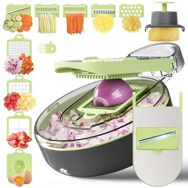 KEOUKE Vegetable Chopper Cutter 13 in 1 Veggie Chopper Slicer Dicer Pro Onion Chopper Food Chopper with Container and Hand Guard,9 Blades