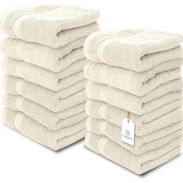 White Classic Luxury Washcloths for Bathroom-Hotel-Spa-Kitchen-Set - Circlet Egyptian Cotton - Highly Absorbent Hotel Quality Face Towels - Bulk Set of 12-13x13 Inch (Ivory)