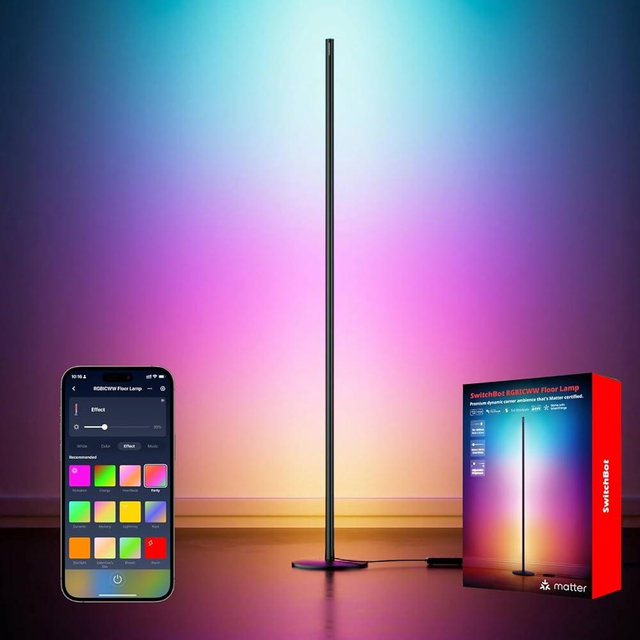 SwitchBot Smart RGBICWW Voice/APP Controlled Floor Lamp with Matter, Warm & Cool White, Alexa-Compatible Lamp, Works with Apple Home, Google Home – 1200lm Music Sync, Lamp for Living Room for Bedroom