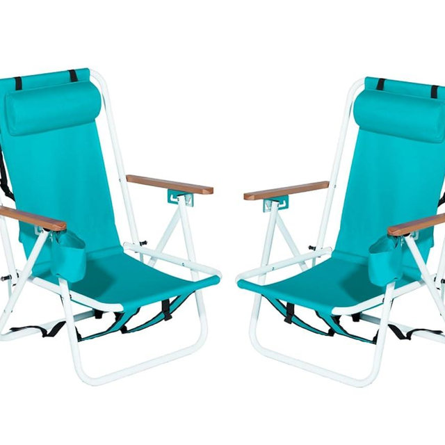 Pinikuyiro Set of 2 Folding Backpack Beach Chairs for Adults,Outdoor Folding Heavy Duty Camping Chair with Large Pockets and Cup Holder,Adjustable high Beach Lounge Chairs for Outdoor,Travel (Green)