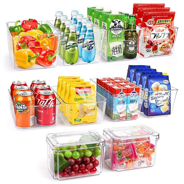 Set Of 10 Refrigerator Pantry Organizer Bins, Clear Plastic Food Storage Bins for Kitchen, Countertops, Cabinets, Fridge, Freezer, Bedrooms, Bathrooms, Clear Plastic Pantry Storage Containers