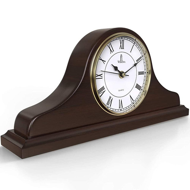 Mantle Clock, Wooden Mantel Clock for Living Room Décor - Silent, Wood, Battery Operated Mantle Clock for Fireplace Mantel, Office, Desk, Shelf & Home Décor Gift, 15x7.5 Inch