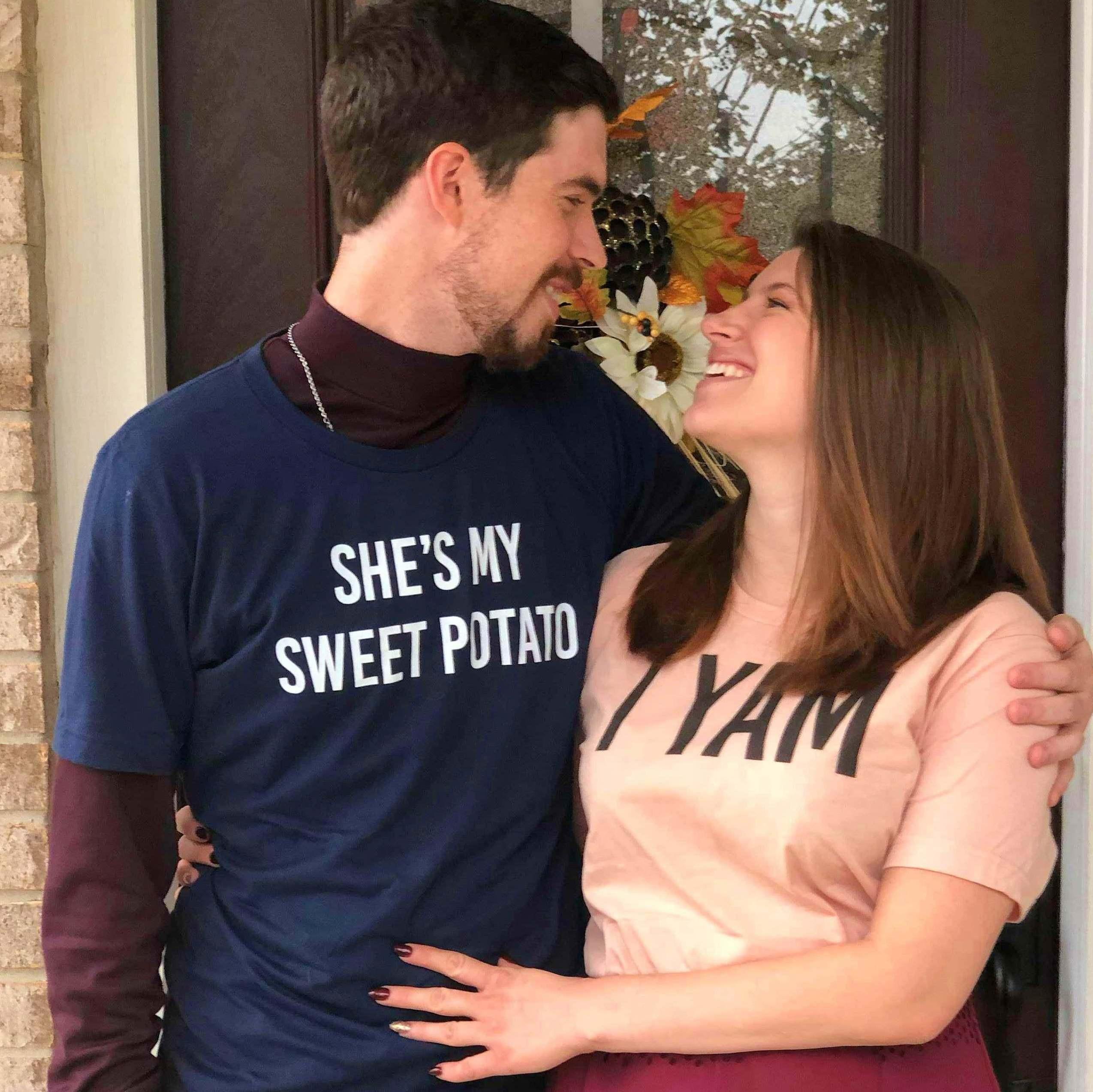 Our first thanksgiving as a couple and he already agreed to matching shirts!