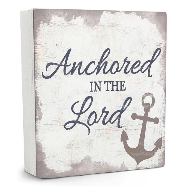 Qvapt Vintage Nautical Wooden Sign 5x5 - Nautical Deocr, Nautical Anchor Wood Sign for Home Bathroom Nursery, Anchored in the Lord