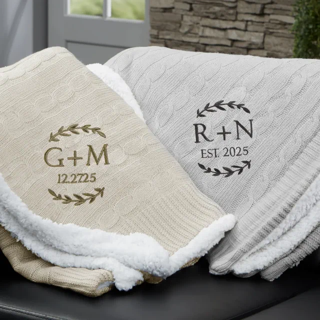 Their Initials Personalized 50x60 Grey Knit Throw Blanket