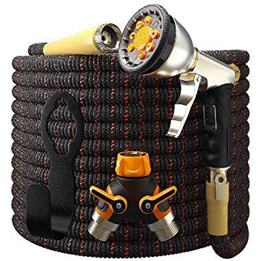 [UPGRADED 2019] Garden Hose Expandable - Superior Strength 3750D | 4-Layers Latex | Extra-Strong Brass Connectors | 10-Way Durable Zinc Water Spray Nozzle, 2-Way Pocket Flexible Splitter (50 Feet)