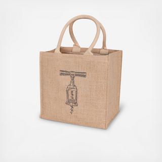 Corkscrew Jute 4-Bottle Wine Bag