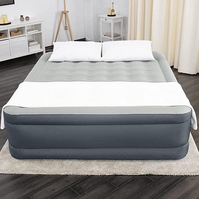 SLEEPLUX King Air Matress Extra Durable Non-Leak Tough Guard Material 22" Raised Airbed with Built in Pump + USB Charger (80"x76"x22") Grey