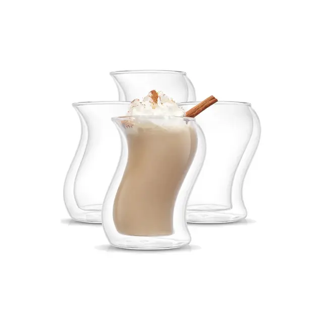 JoyJolt Pivot Double Wall Ice Coffee Tea Glasses - Set of 4 Double Wall Glasses Tumbler - 13.5 oz
