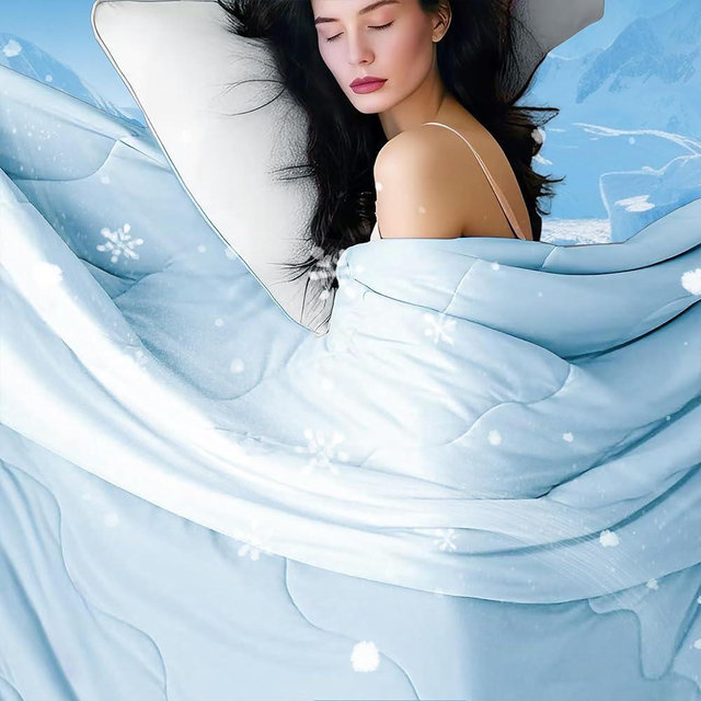 DOWNCOOL Cooling Comforter Queen Size, Blue Cooling Blanket for Hot Sleeper, Lightweight & Breathable Blanket for Night Sweats,Dual-Side Cooling Summer Bedding,90"X90"