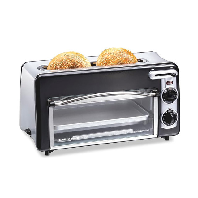 Hamilton Beach Versatile 2-in-1 Countertop Toaster Oven & Long Slot 2 Slice Toaster for Toasting & Baking, Automatic Shut Off, Shade Selector, Temperature Control, Compact Retro Design, Black (22725)