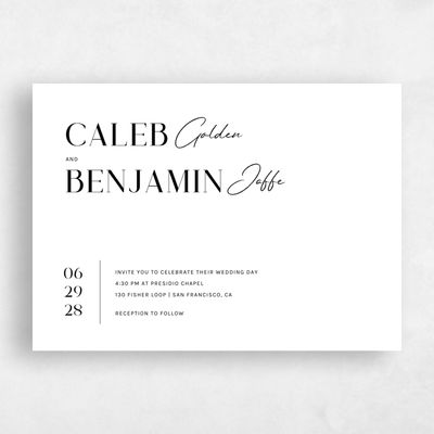 Black Portrait Wedding Invitation - Latona Landscape Letterpress