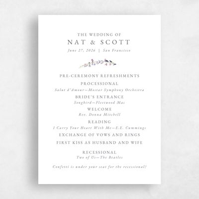 White Boho Wedding Program - Dolce