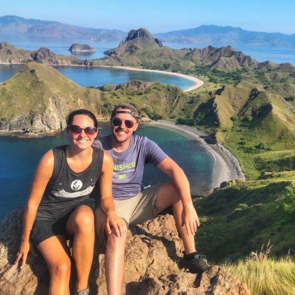 Above majestic beaches at a cluster of islands in Indonesia