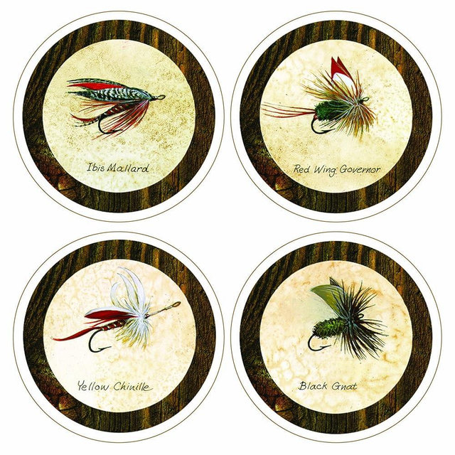 CoasterStone "Arnie Fisk-Fishing Flies Collection" Absorbent Coasters, 4-1/4-Inch, Set of 4