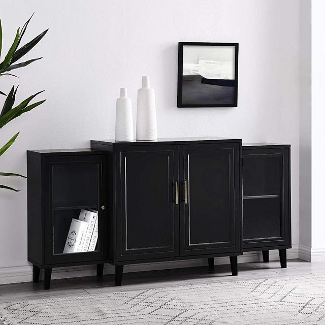 Walker Edison Furniture Company 4-Door Tiered Modern Sideboard Buffet Stand for Storage, 62, Black