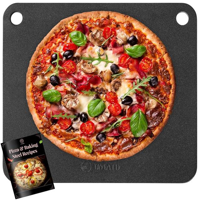 UMAID Pizza Steel for Oven and Grill 16" x 13.4" with 15-Recipe Booklet - High Heat Conductivity for Perfect Baking of Pizza, Bread, and More, Durable Baking Steel Gift for Pizza Lovers