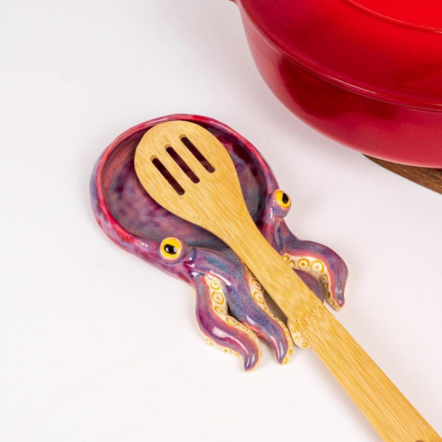 Octopus spoon rest, Kitchen decor, Kitchen gift, Ceramic spoon rest