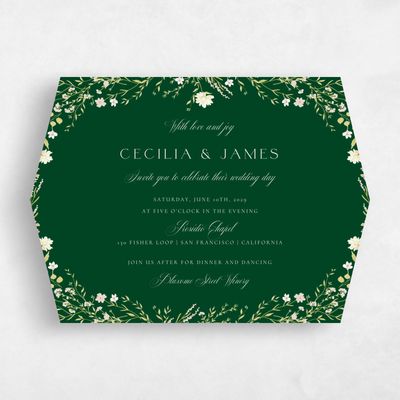 Green Diamond Wedding Invitation - Papillon Landscape