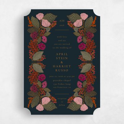 Blue Ticket Wedding Invitation - Elody Portrait