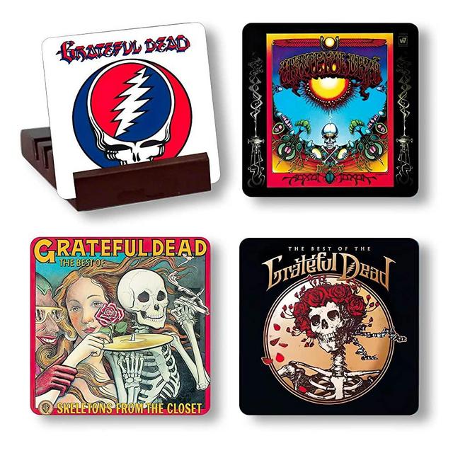 Grateful Album Cover Reproduction Coasters with Wood Holder | DeadHead Gift | Rock and Roll Fan