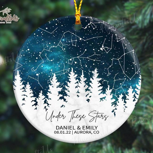 Anniversary Ornament, Custom Star Map Ornament, Night Sky By Date Christmas Ornaments Gift For Him, Wedding Ornament Newlywed Gift