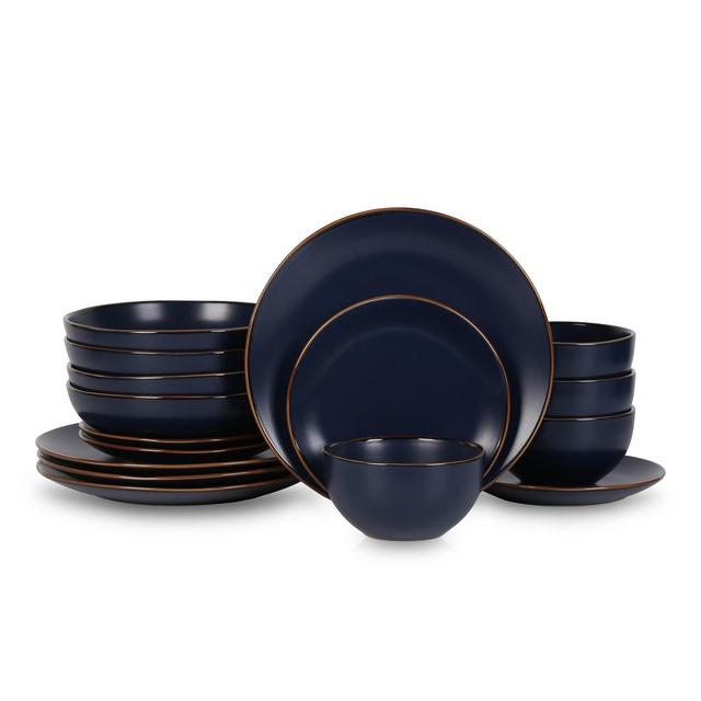 Stone Lain Brasa 16-Piece Stoneware Dinnerware Set, Service for 4, Blue