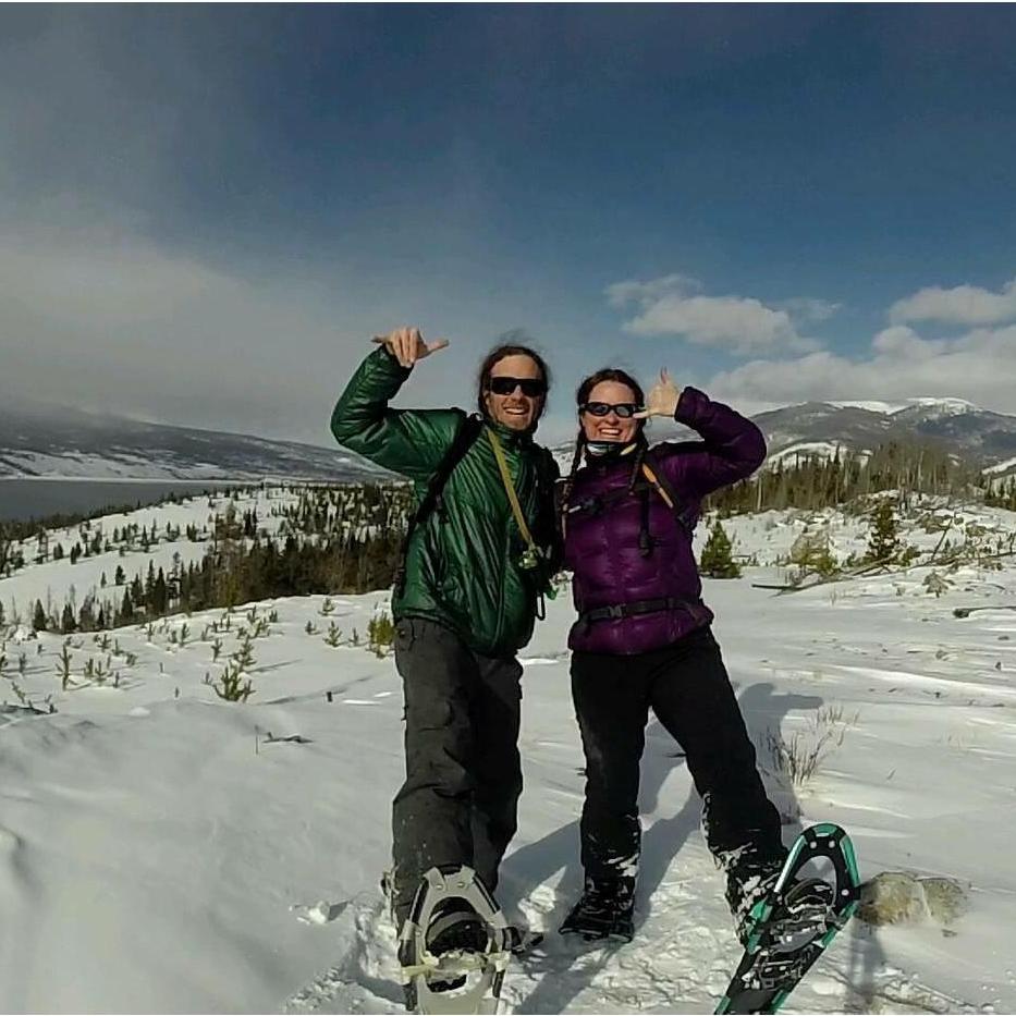 Snowshoeing in Summit county overlooking Lake Dillon