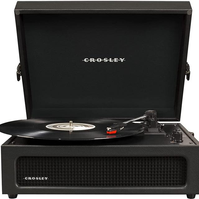Crosley CR8017B-BK Voyager Vintage Portable Turntable with Bluetooth in/Out and Built-in Speakers, Black