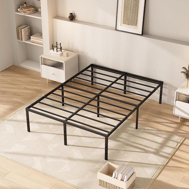 MISAGI King 18inch Metal Bed Frame No Box Spring Needed, Heavy Duty Metal Platform with Tool Free Setup, Black, Durable, Suitable for Bedroom, King