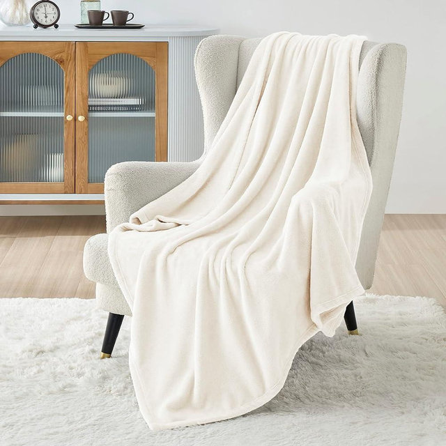 Bedsure Cream Fleece Blanket 50x70 Blanket - 300GSM Soft Lightweight Plush Cozy Blankets for Bed, Sofa, Couch, Travel, Camping