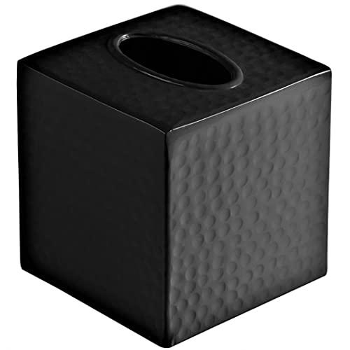 Monarch Abode Monarch Hand Hammered Metal Tissue Box Cover, Matte Black