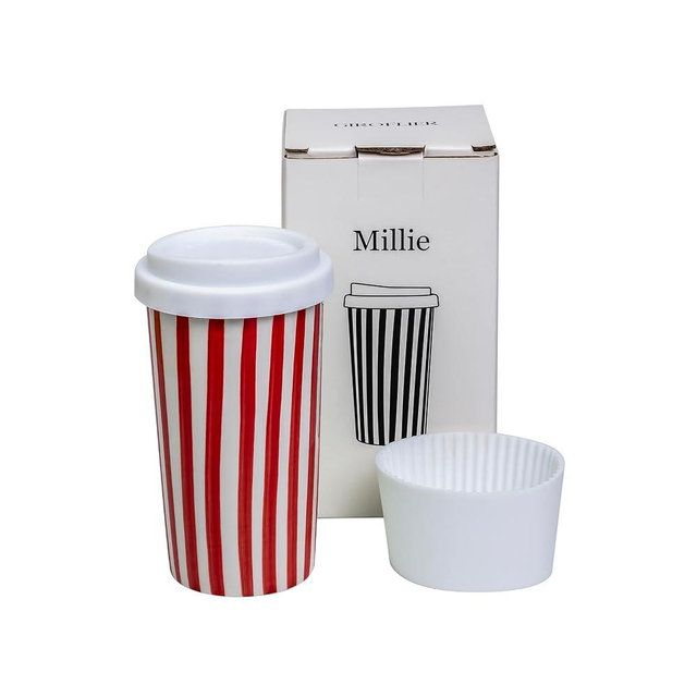 Millie 12oz Ceramic Tumbler - Stylish Travel Coffee cup with Lid, Microwave & Dishwasher Safe - Ceramic Travel Mug with Lid - Unique Gift Idea for Women & Men Who Love Coffee on the Go