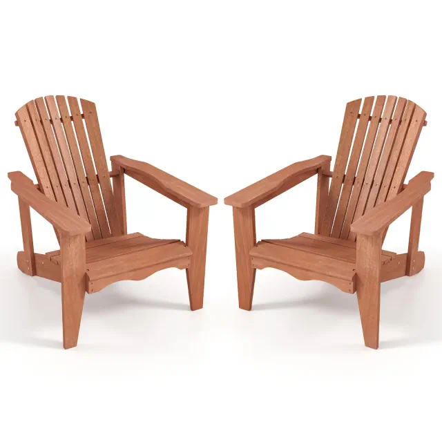 Costway 2PCS Solid Wood Garden Chair w/ High Backrest Wide Armrests & Contoured Seat