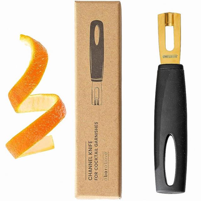 A Bar Above Premium Quality Channel Knife - Stainless Steel Bar Tool - Garnish for Cocktail Mixers - Lemon Zester & Fruit Peeler - Professional Grade Bar Accessory - Durable Citrus Knife (1 Count)… (Gold)
