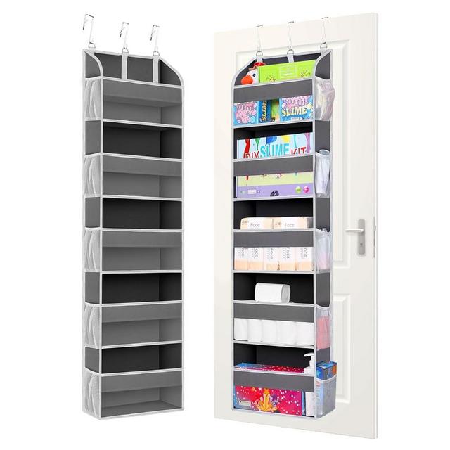 TAHAVICE Over The Door Storage Organizer with 5 Large Pockets, Over The Door Organizer Hanging 3 Metal Hooks,10 Mesh Pockets(Dark Gray)