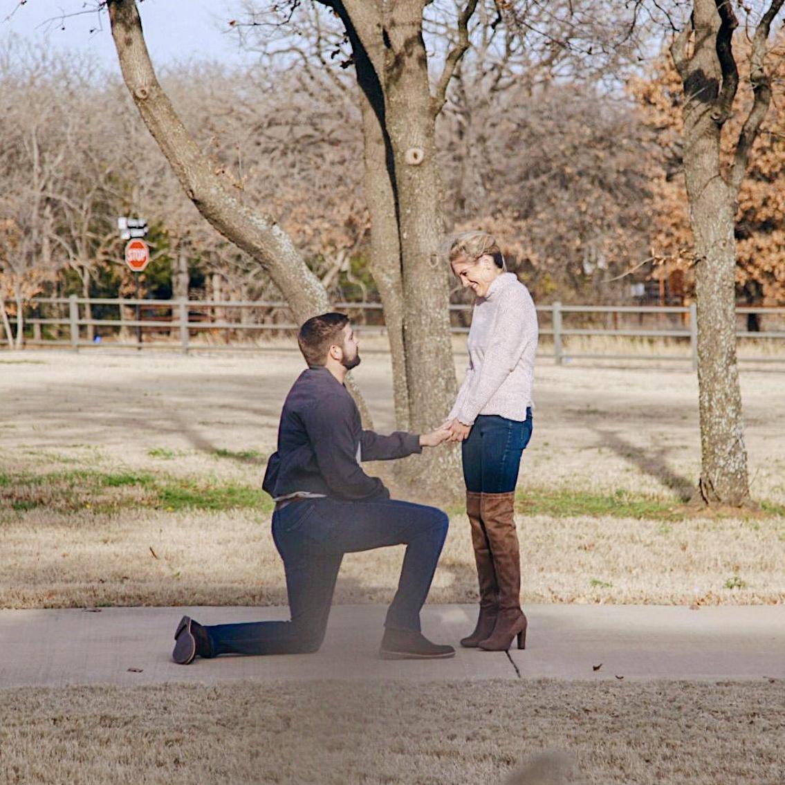 As we were walking, Cale began to tell me he wanted to spend the rest of his life with me and got down on one knee. I quickly replied with, "what are you doing?!"