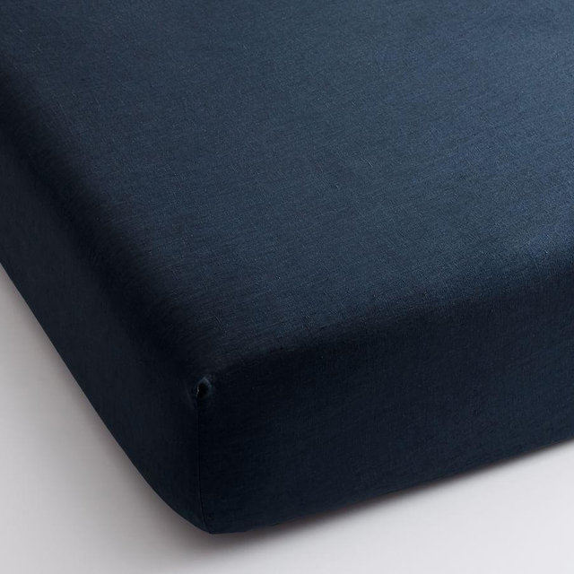 Belgian Flax Linen Fitted Sheet, Midnight, Queen