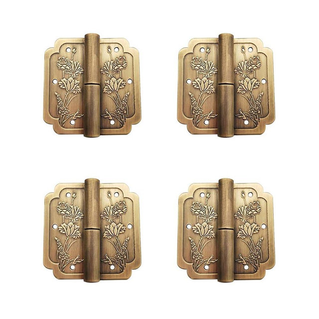 Tiazza 4Pcs Antique Pure Brass Hinges Furniture Cabinet Drawer Double Door Removable Hinges